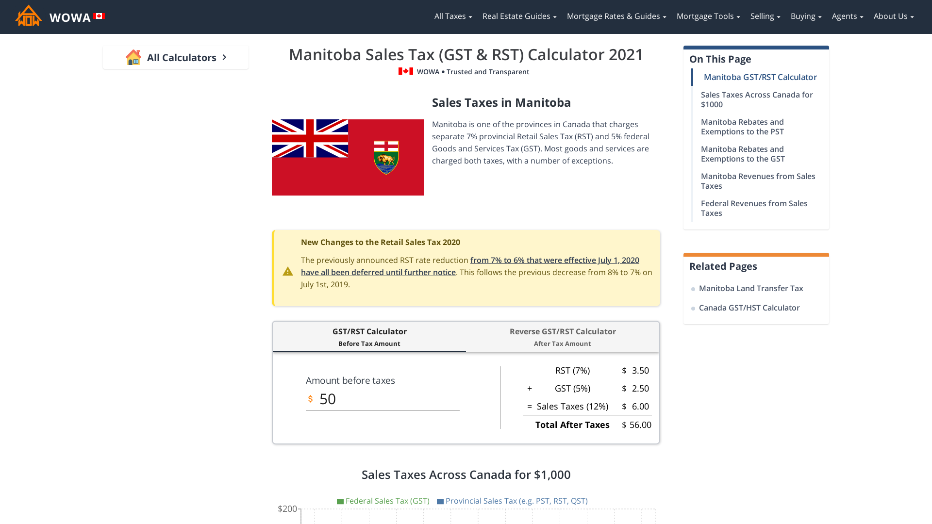 Manitoba Sales Tax GST RST Calculator 2021 WOWA ca