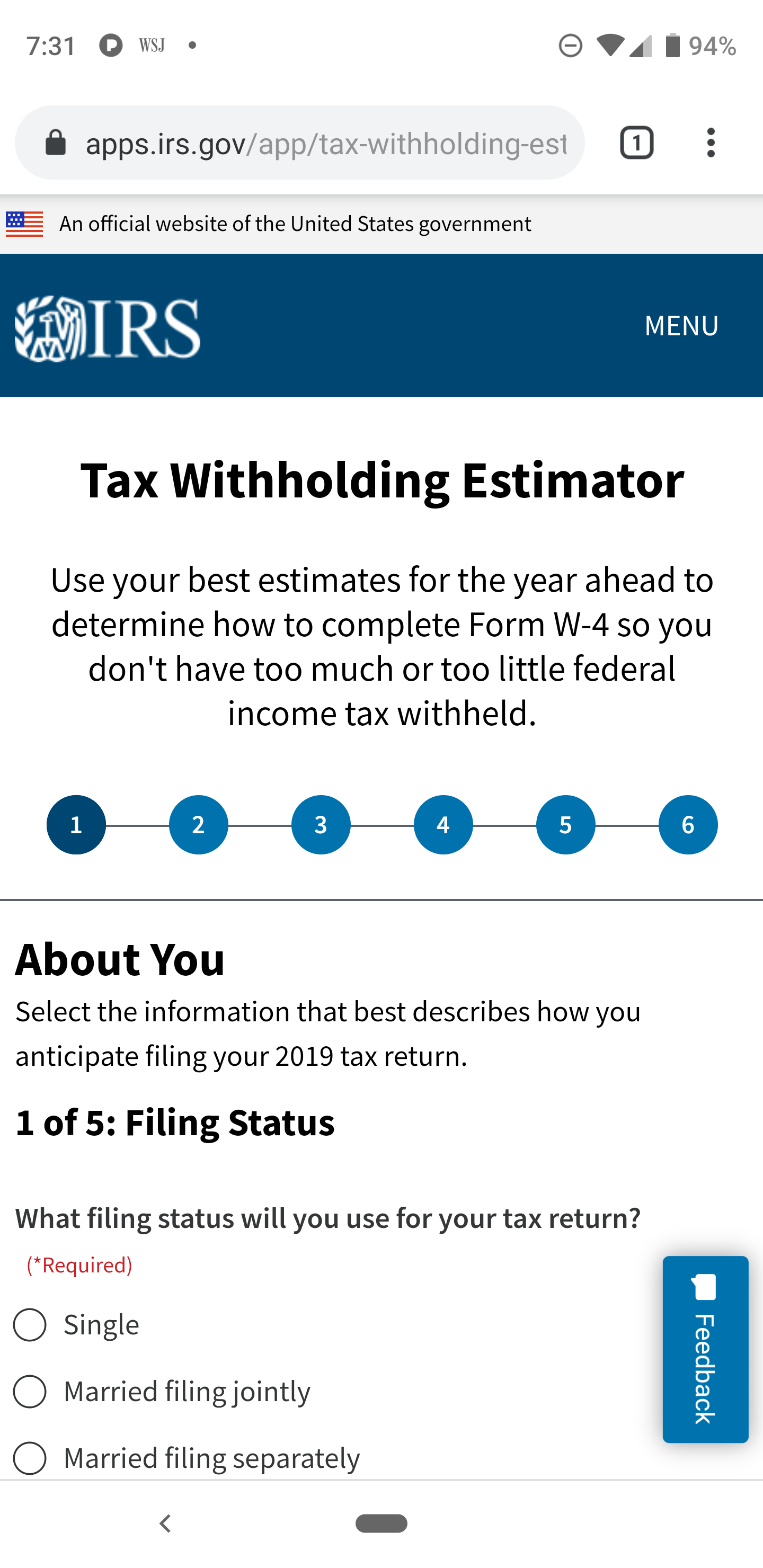 IRS Federal Tax Withholding Estimator