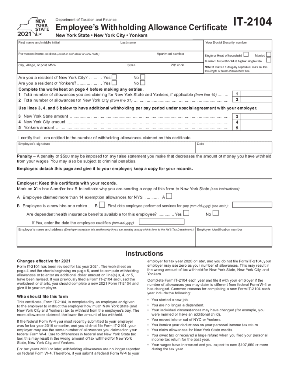 Nys Withholding Calculator 2021 Fill Online Printable 