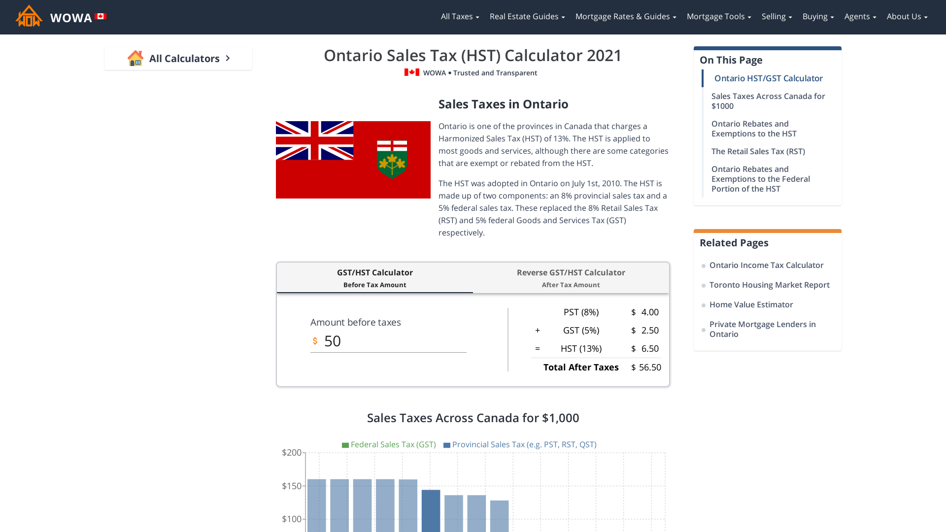 Ontario Sales Tax HST Calculator 2021 WOWA ca