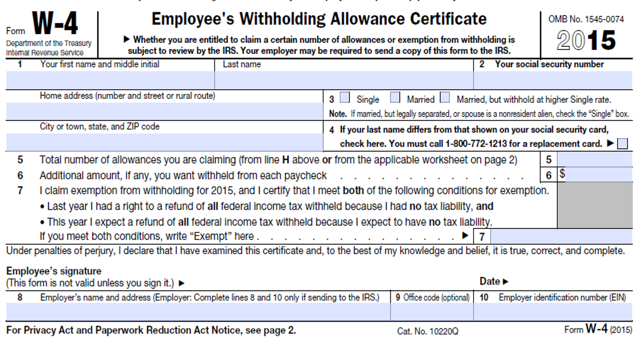 Printable W4 Tax Form 2015 W4 Form 2021 Printable