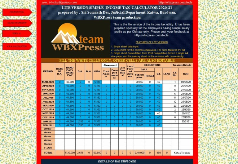 Simple Income Tax Calculator 2020 21 Lite Version WBXPress