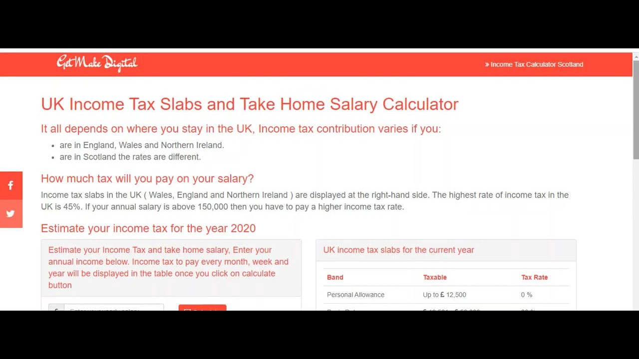 Take Home Pay Calculator And Income Tax Bands UK 2020 