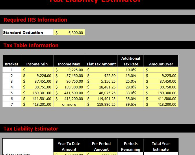 Tax Liability Estimator My Excel Templates